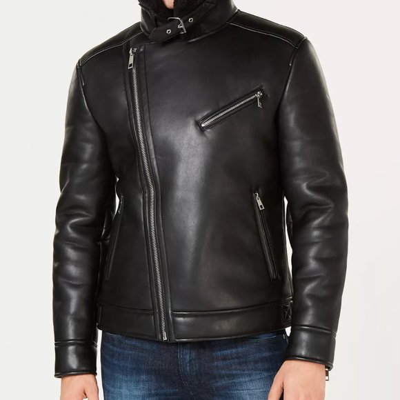 Men's Asymmetrical Faux Leather Moto Jacket - Picture 3 of 3